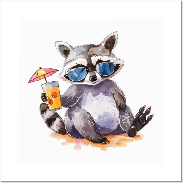 Summertime Raccoon beach chillout Wall Art by beangeerie